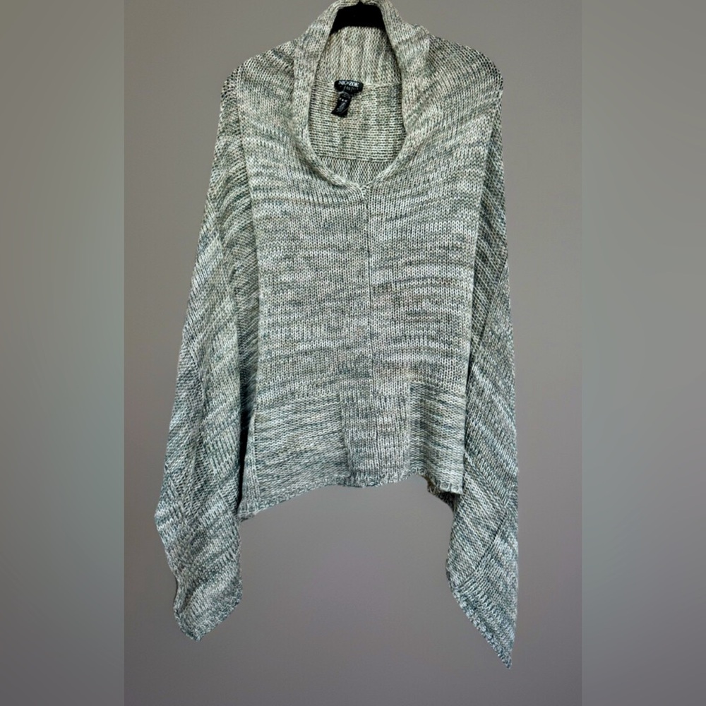 Nic + Zoe Womens Knit Pullover Cotton Blend V-Neck Poncho Gray/Beige One Size